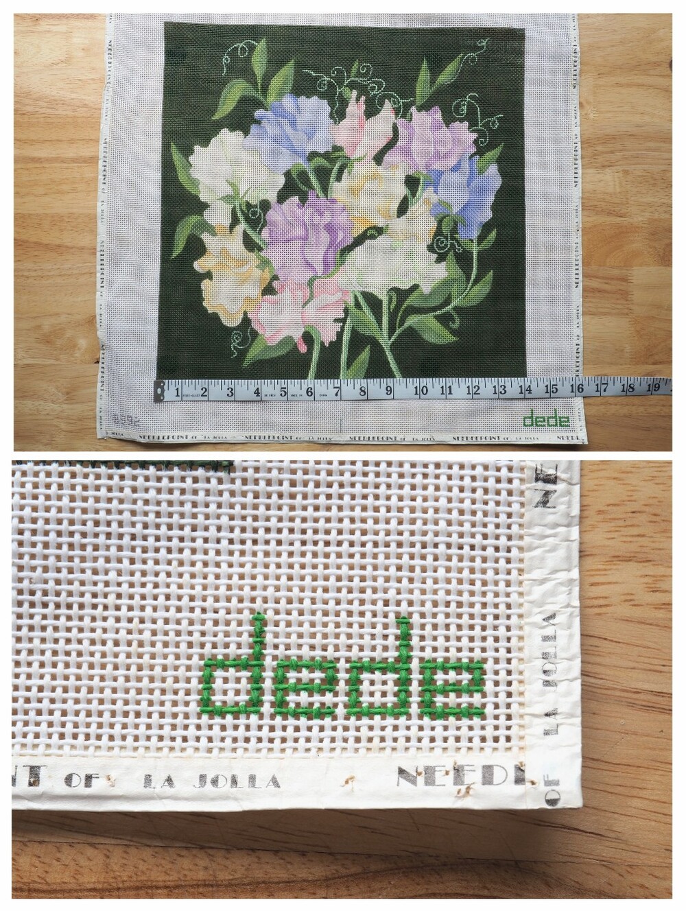 Dede Giant Sweet Pea 8992 Handpainted Needlepoint Canvas 14 in Large Floral Used - Picture 4 of 16